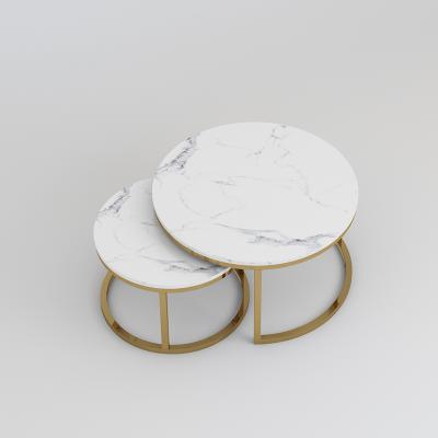 China Customized Marble Corner Coffee Table Sets Leisure Furniture Receptions With Stainless Steel Footstool for sale