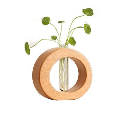 China Pastoral Glass Vase Holder Flower Pot Plant Garden Hydroponic Wooden Decoration for sale