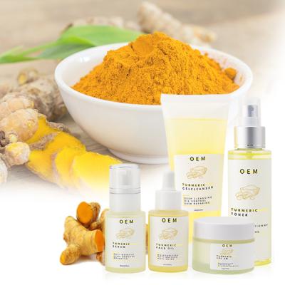 China Organic Private Label Vegan Face Acne Anti Whitening Detergent Skin Repair Toner Face Cream Serum Oil Turmeric Facial Skin Care Set for sale