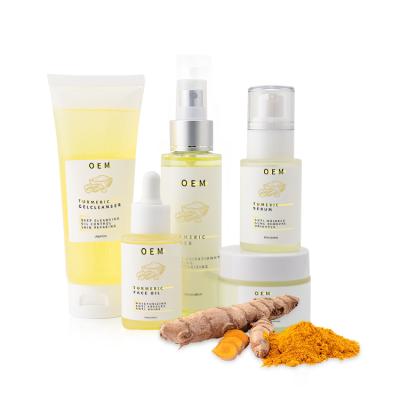 China Custom Logo Organic Face Wash Serum Repair Cream Anti Acne Whitening Turmeric Skin Care Set for sale