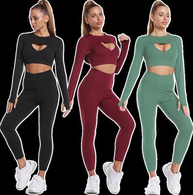 China Breathable Quick-Drying Woman Fitness Clothing Long Sleeve Top Gym Sets 2/3 Piece Seamless for sale