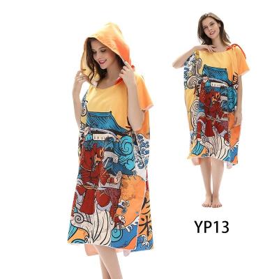 China China Wholesale Custom Made Sand Microfiber Surf Poncho Ladies Beach Towel Hooded Quick Dry Free Printing Poncho for sale