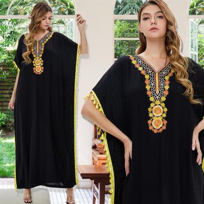 China Anti-wrinkle Muslim Women Dress Middle East Print Big Loose Swing Islamic Long Dress for sale