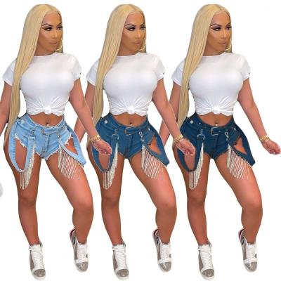 China 2022 hot Anti-wrinkle summer new arrival women clothing girls denim fringe straps womens shorts women stretch ripped jeans shorts for sale