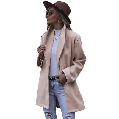 China 2020 new style viable woolen coat for women autumn winter check belt woolen coat for women for sale