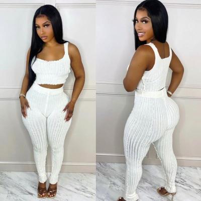 China Anti-pilling Wholesale Top And Bottom Set For Women Tank Principal 2 Two Piece Pants Set Summer Ladies Casual Crop Top Pants Rib Knit 2 Piece Set for sale