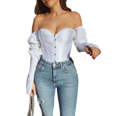 China Anti-pilling women casual off the shoulder sexy bubble sleeve top women shirt leisure backless retro corset style women party sleepwear pluz size for sale