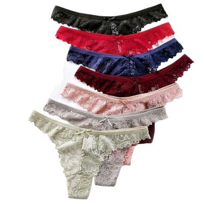 China Sexy G-String Underwear Lingerie Thong Solid Color Lace Panties Wholesale Waist Breathable High Quality Low Rise Underwear for sale