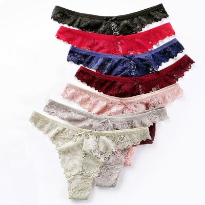 China Ladies breathable sexy girls transparent thong panties low rise thongs t-back women lace up thong bikini g-strings for sale