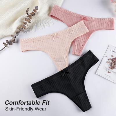 China Custom Made Women G - Breathable Wholesale Low Rise Cotton Sexy Thong Ladies Thong Panties With Bow for sale