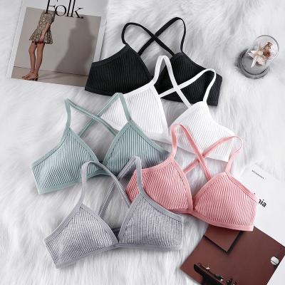 China Cotton Threaded Women's Breathable Bra Underwear Girl Sports Strap Bra Breathable Tube Women Cotton Top Bra for sale