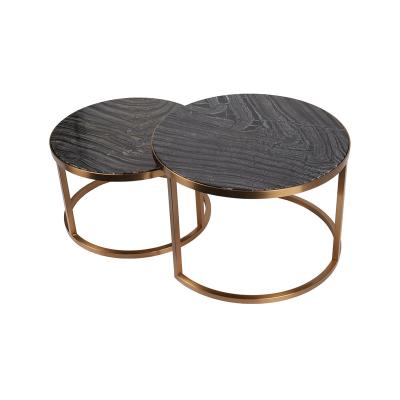 China Modern Style Twin Sets Round Coffee Table Black Marble Gold for sale