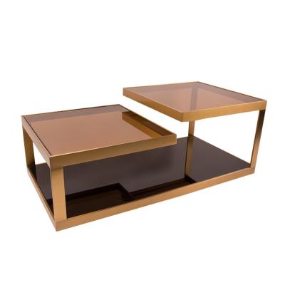 China Hot Sale Modern Style Customized Metal Coffee Table With Glass Table Top for sale