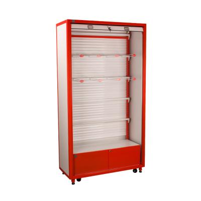 China Multi Tiers Wholesale High End Retail Display Racks With Rolling Shutter Metal Display Rack Retail Display Racks Shelf for sale