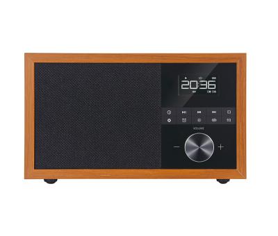 China Dual USB/TF Home Radio Wooden Wireless Playback Speaker Radio Alarm Clock for sale