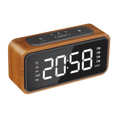 China Best Seller Wooden Wooden Clock Radio With BT Speaker /3 Brightness Dimmer /LED Display for sale