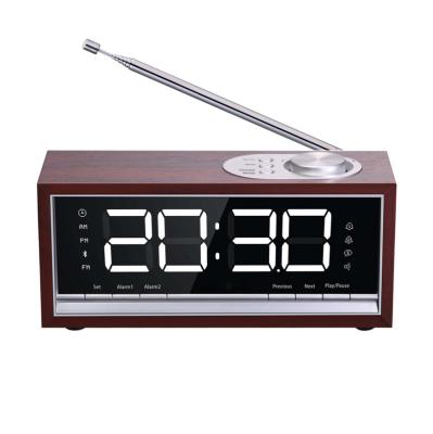 China Large Dual LED Display Home Alarm Clock Wooden Radio for sale