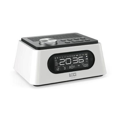 China Plastic Alarm Clock BT Dual Speaker with FM Radio for Bedroom Sleep Timer / Support USB and Micro SD Music Play for sale