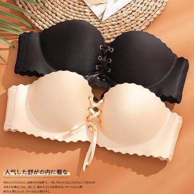 China 2022 Solid Color Breathable Strapless Straps Lift Up Girls Underwear Breathable No Ring Steel One-piece Ladies Anti-glare Bra for sale