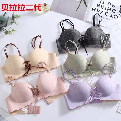 China Breathable Lace Up One Piece Seamless Bra For Girls Push Up Deep V One Piece Drawstring Adjustable Women Bra for sale