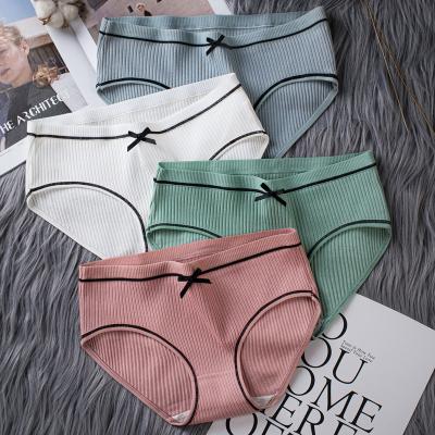 China Factory Price Mid Waist Antibacterial Girl Briefs Lady Bow Panties Pure Cotton Underwear Briefs Female Women Panties for sale