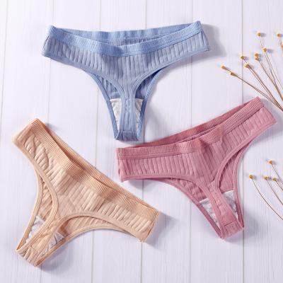 China Antibacterial Cotton Ladies Sexy Striped Underwear Seamless G-string Thongs Lace Thong Briefs Women's Panties For Women HIGH CUT daily/ for sale