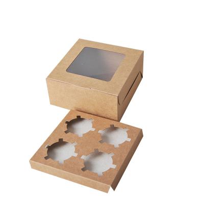 China Recyclable Eco-friendly Printed Cupcake Packaging Box With Window Shop Cardboard Bread Kraft Paper Box for sale