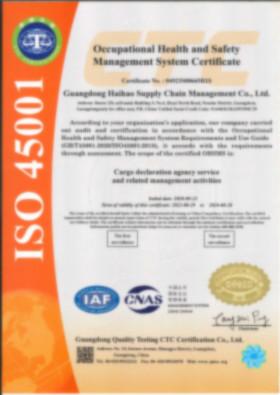 Occupational Health and Safety Management System Certificate - Guangzhou Haofeng Supply Chain Management Co., Ltd