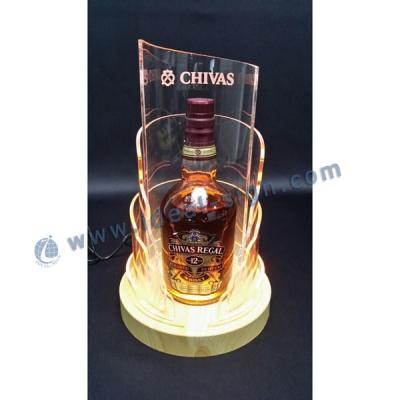 China Illuminate Acrylic Wine Liquor LED Bottle Display with Wooden Base 200*200*325mm for sale