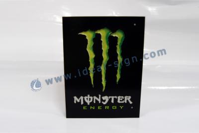 China Monster Logo Embossed Flashing Acrylic Indoor Light Box Signs With CYMK Silk Printing for sale