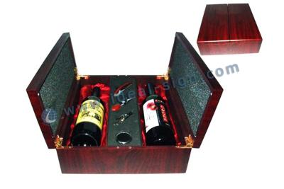 China Red Pine Wooden Wine Gift Boxes Recyclable For 2 Bottles Wine Packaging for sale