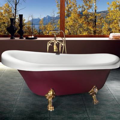 China Factory Price Big Body Cheap Shaped Clawfoot Adult Acrylic Soaking Red Bathtub for sale