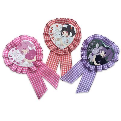 China Award Ribbon Badge Fast Delivery Custom Design Any Color Ribbon Rosette Button Badge Boy Girl Award for sale