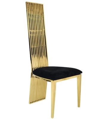 China Contemporary Wedding Furniture Gold Rodeo Stainless Steel Frame High Back Dining Chair for sale