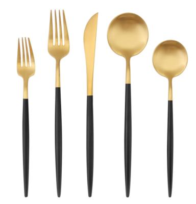 China Sustainable Black +Gold Color Table Flatware Silverware Set For Wedding And Event Decoration for sale