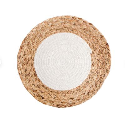 China Sustainable Vintage Cotton Rope Round Table Mat With Straw Edge for sale