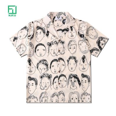 China Loose Short Sleeve Men Anti-pilling Creative Cartoon Print Abstract Line Shirt Designer Shirts Wholesale for sale