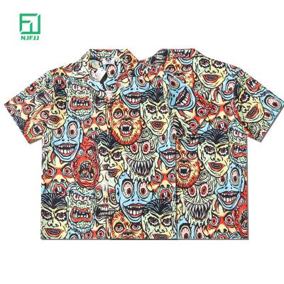 China Anti-pilling personality cartoon full abstract print creative painted loose short-sleeved shirt for men for sale