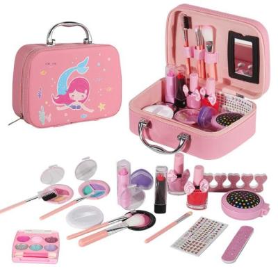 China Hot Sale Eco-friendly Material Makeup Set Private Label Kids Cosmetics Toy Girl Make Up Play Kit With Cosmetic Bag for sale