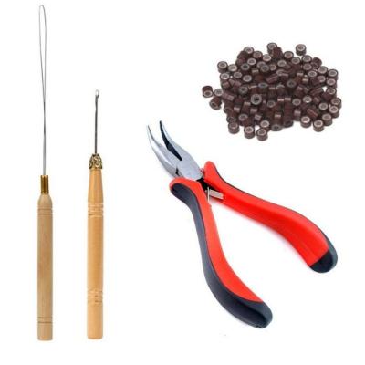 China Amazon Hair Extenisons Hair Extension Tools Pulling Hook Bead Device Kit Tool Kits with 5mm Silicone Micro Lined Rings for sale