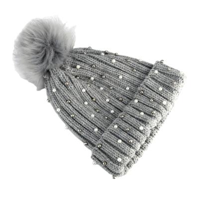 China COMMON Fashionable Pearl Hat Winter Knitted Soft Hats And Warm Winter Hat For Female for sale