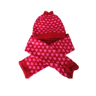 China JOINT Cute Popular Winter Knitted Hat With Red Bow On Top And Scarf Lucky Color Customized Hat Set for sale