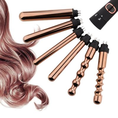 China 5 Ceramic Professionals in 1 Rose Gold Hair Curler Curling Wands Set Interchangeable Ceramic Coating Barrels Hair Curler Rollers for sale