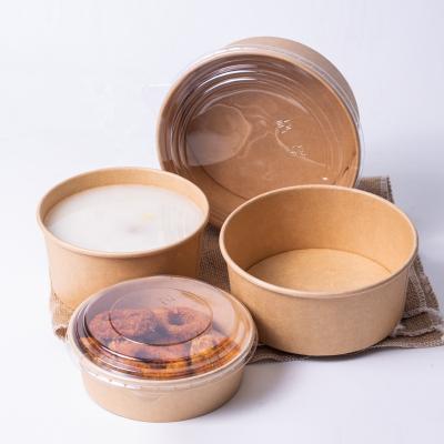 China Customized Design Paper Container Eco-friendly Disposable Biodegradable Kraft Paper Salad Bowl With Lid for sale