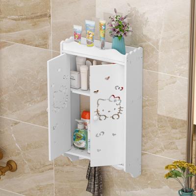 China Sustainable PVC Foam Board Bathroom Shower Shelf Corner Storage Cabinet Without Drilling for sale