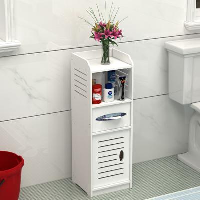 China Modern Storage Cabinet Side Toilet Storage Cabinet Bathroom Foam Board PVC Corner Shelf With Tissue Box for sale