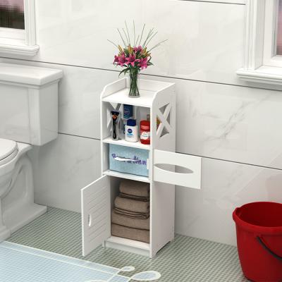 China Modern Bathroom Toilet Storage Rack Shelf Organizer Space Saver Corner PVC Floor Cabinet for sale