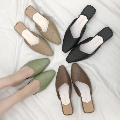 China Female Career Shoe PU Toe Heeled Sandals Lady Office Ankle Strap 2020 Flat Flat Women Shoes for sale