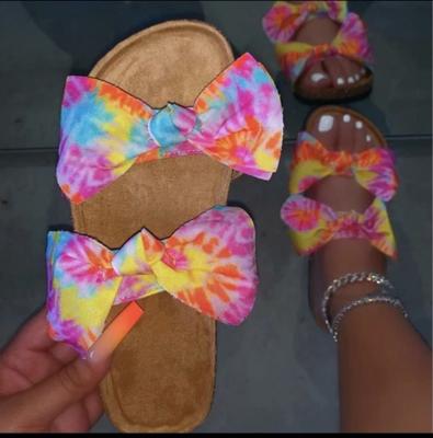 China Female Slipper PU Toe Heeled Sandals Bow Tie Ankle Strap Women 2020 Flat Flats Women Shoes for sale