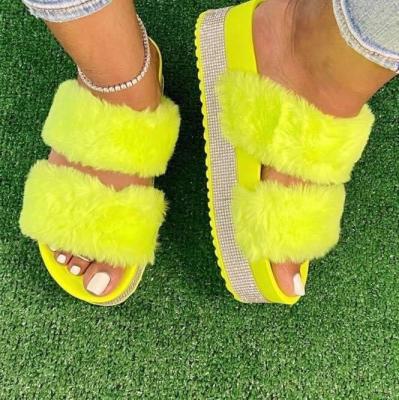 China Female Fur Toe Heeled Sandals Women's Ankle Strap Slipper 2020 Flat Women Shoes Flats for sale